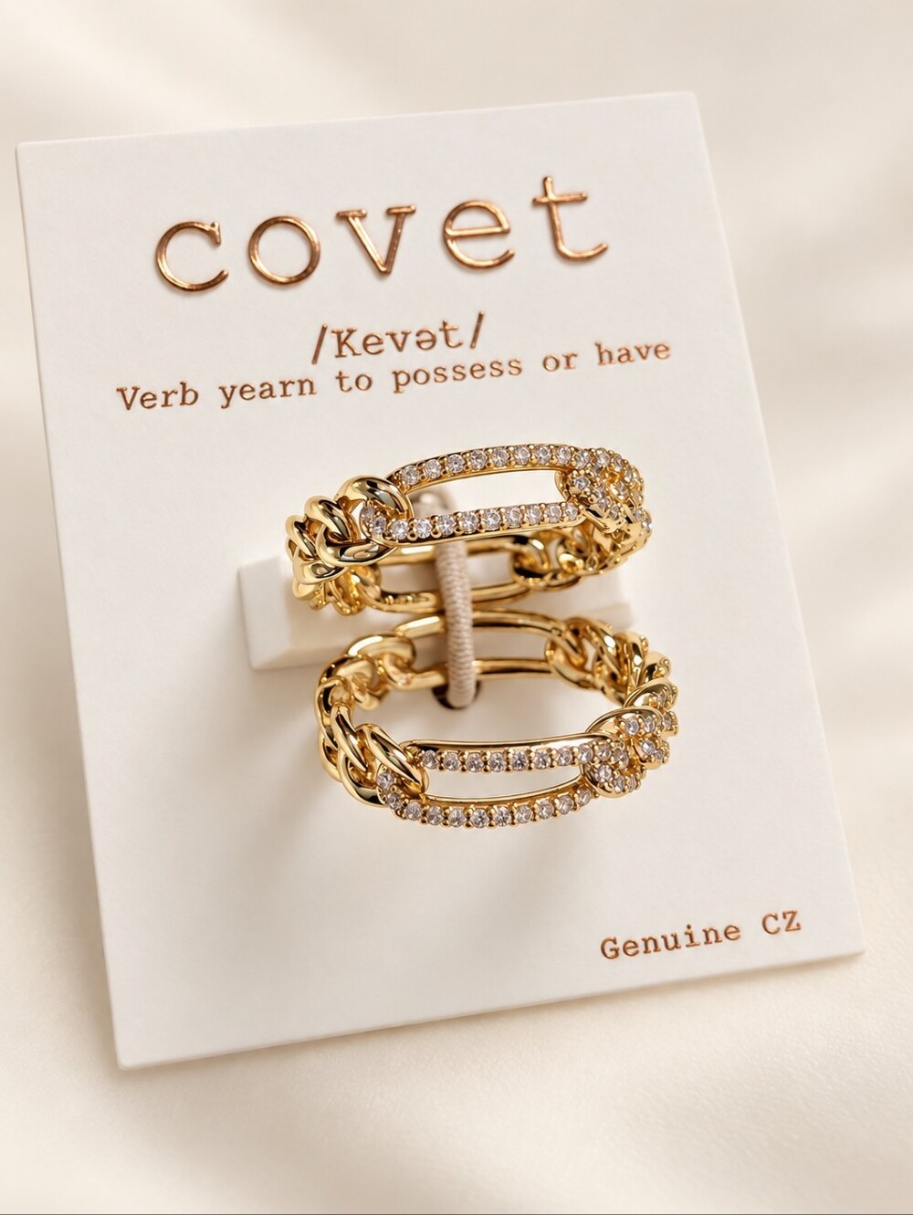 Cove Gold Chain-Link Hoop Rings with Cubic Zirconia